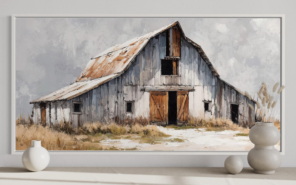 Old Grey Barn Close Up Rustic Farmhouse Canvas Wall Art