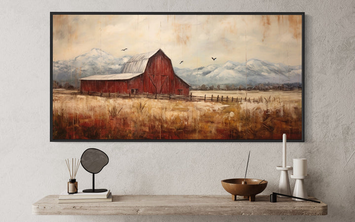 Old Red Barn Rustic Farmhouse Framed Canvas Wall Art