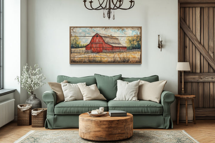 Old Red Barn Rustic Farmhouse Framed Canvas Wall Art