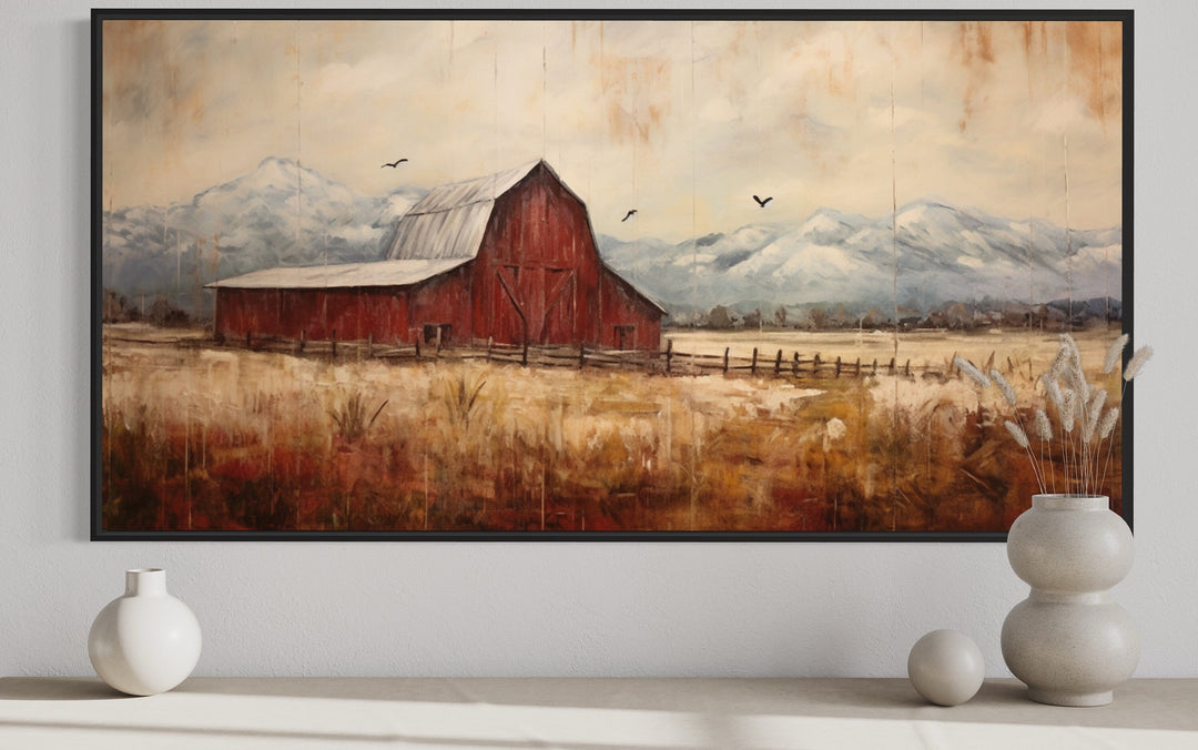 Old Red Barn Rustic Farmhouse Framed Canvas Wall Art