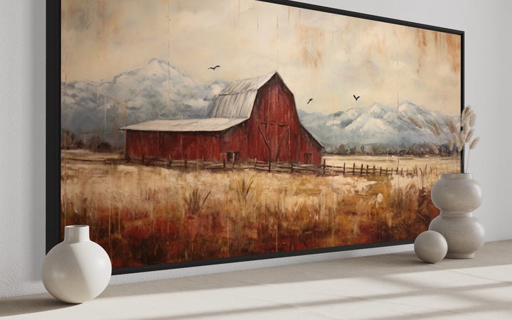 Old Red Barn Rustic Farmhouse Framed Canvas Wall Art