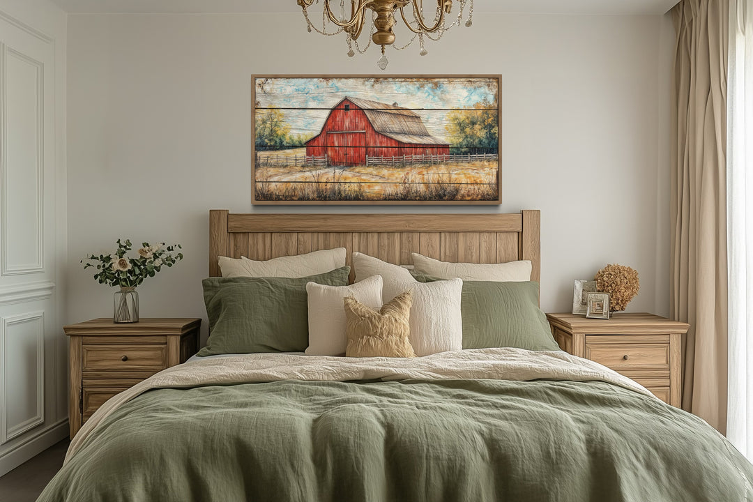 Old Red Barn Rustic Farmhouse Framed Canvas Wall Art