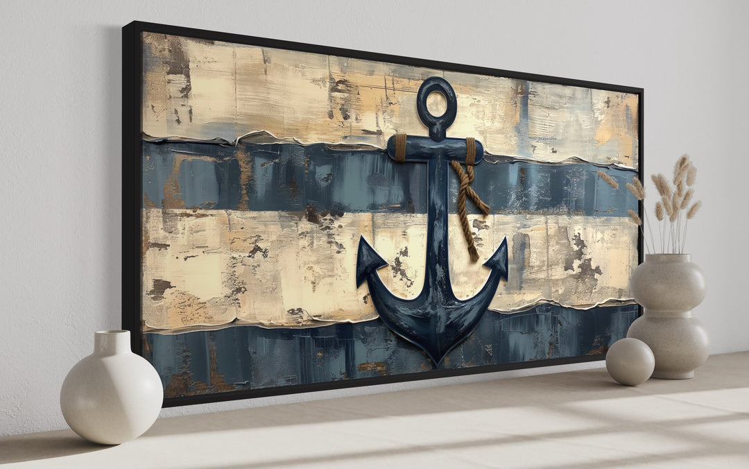 Old Ship Anchor Distressed Painting Nautical Framed Canvas Wall Art