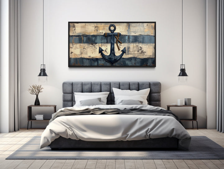 Old Ship Anchor Distressed Painting Nautical Framed Canvas Wall Art