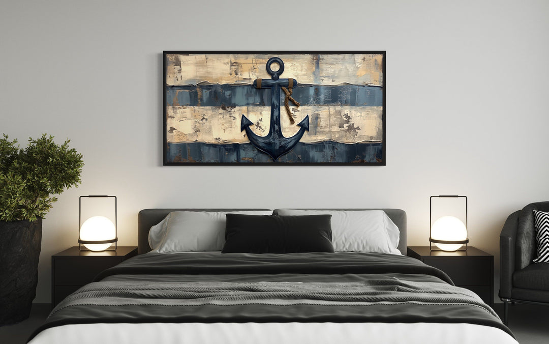 Old Ship Anchor Distressed Painting Nautical Framed Canvas Wall Art