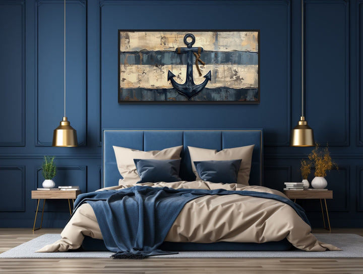 Old Ship Anchor Distressed Painting Nautical Framed Canvas Wall Art