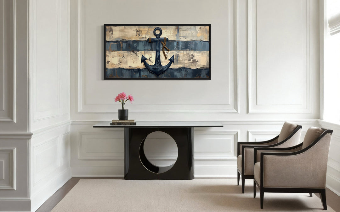 Old Ship Anchor Distressed Painting Nautical Framed Canvas Wall Art