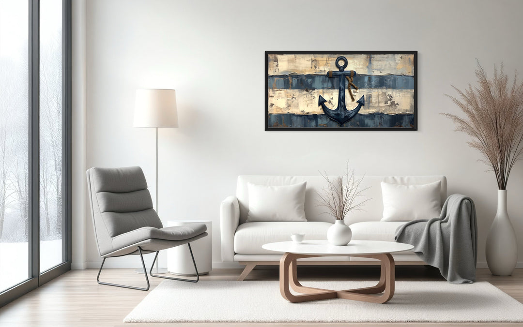 Old Ship Anchor Distressed Painting Nautical Framed Canvas Wall Art