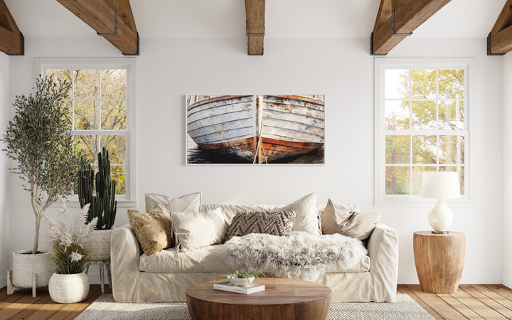 Old Wooden Boat Art - Rustic Brown Canvas Decor For Coastal Cottage Walls