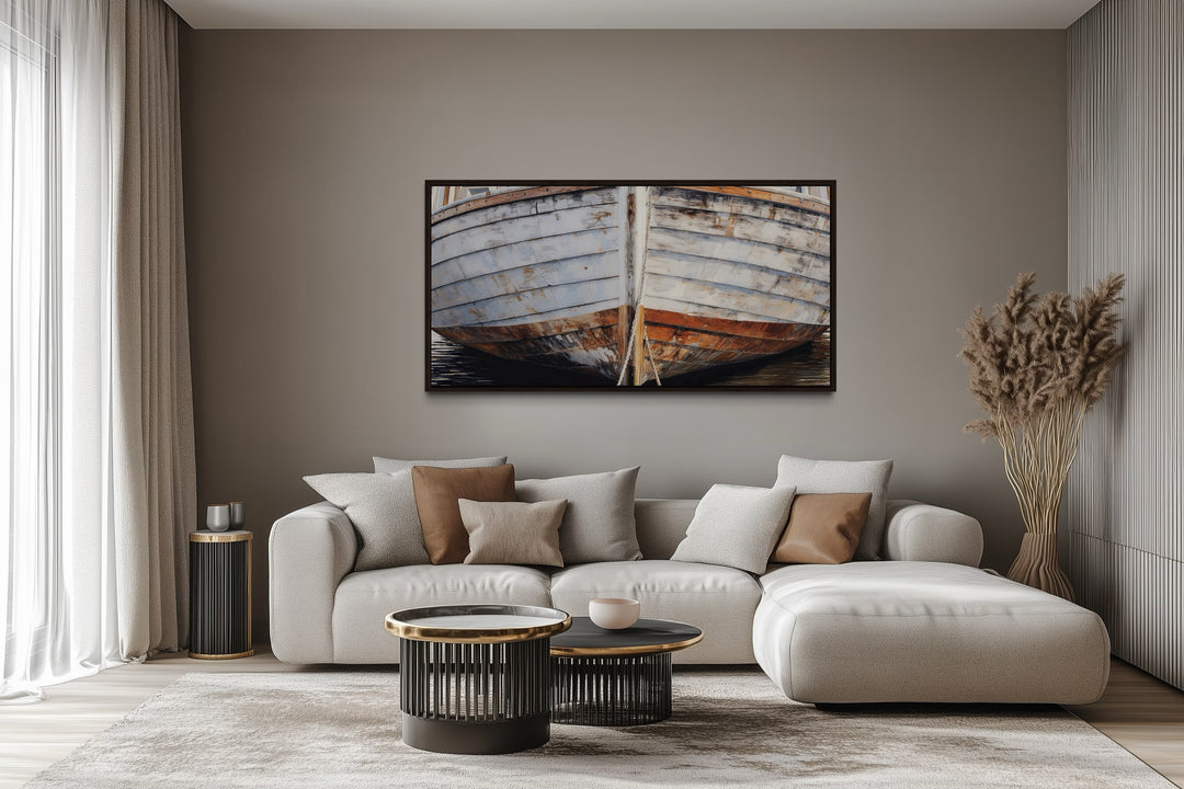 Old Wooden Boat Art - Rustic Brown Canvas Decor For Coastal Cottage Walls