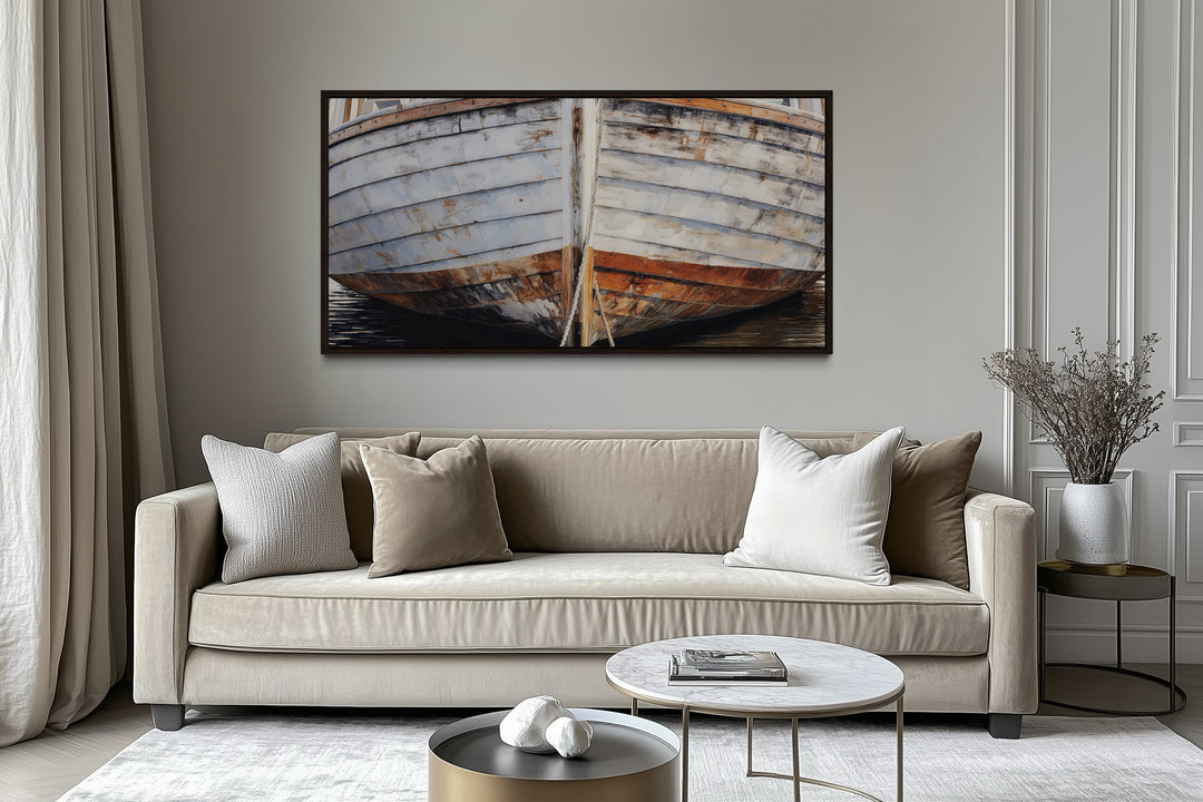 Old Wooden Boat Art - Rustic Brown Canvas Decor For Coastal Cottage Walls