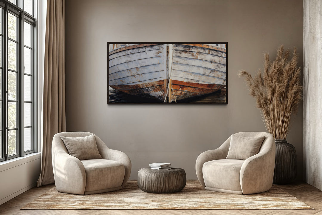 Old Wooden Boat Art - Rustic Brown Canvas Decor For Coastal Cottage Walls