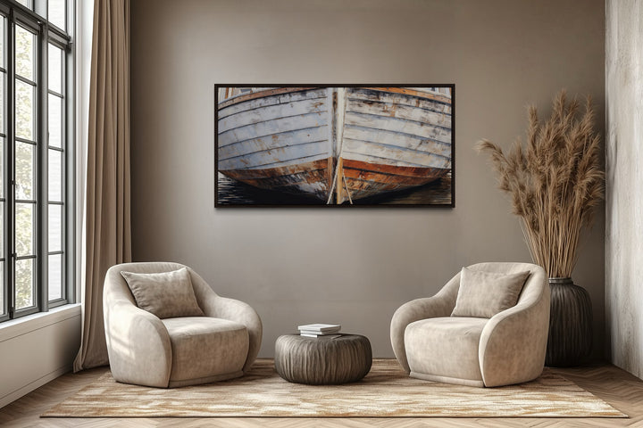 Old Wooden Boat Art - Rustic Brown Canvas Decor For Coastal Cottage Walls