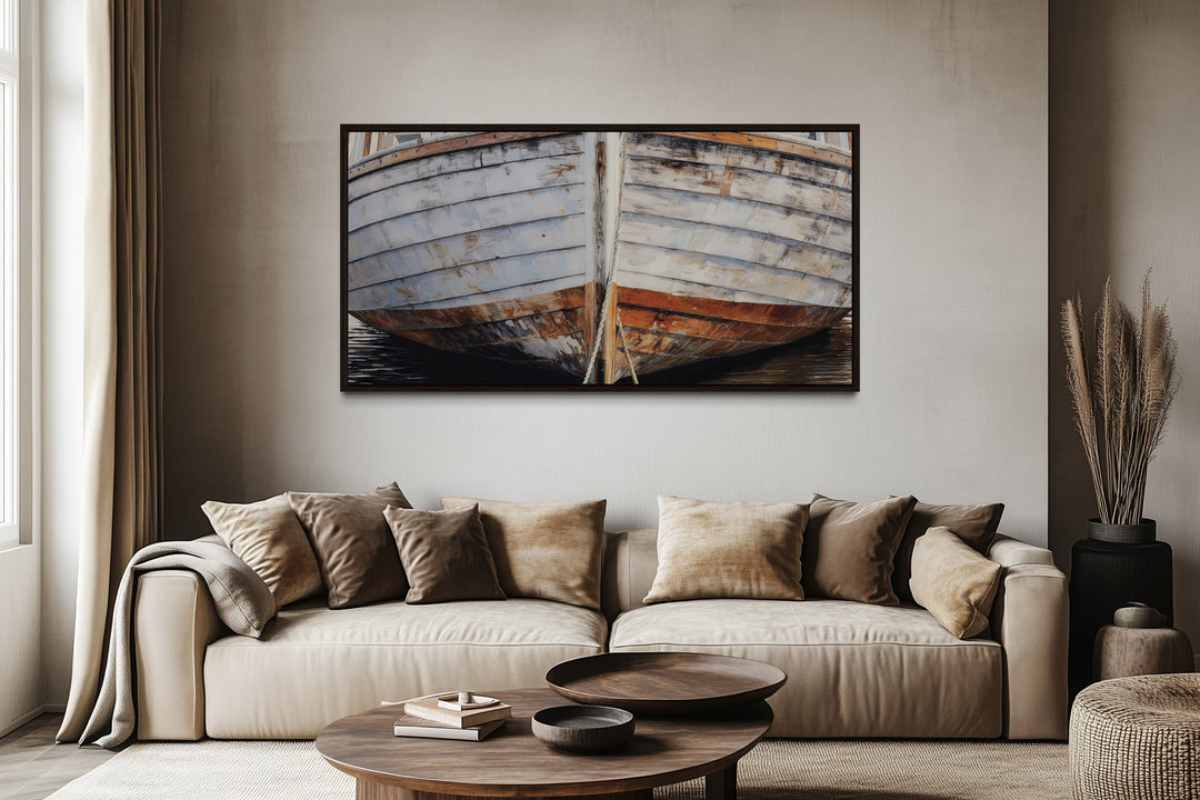 Old Wooden Boat Art - Rustic Brown Canvas Decor For Coastal Cottage Walls