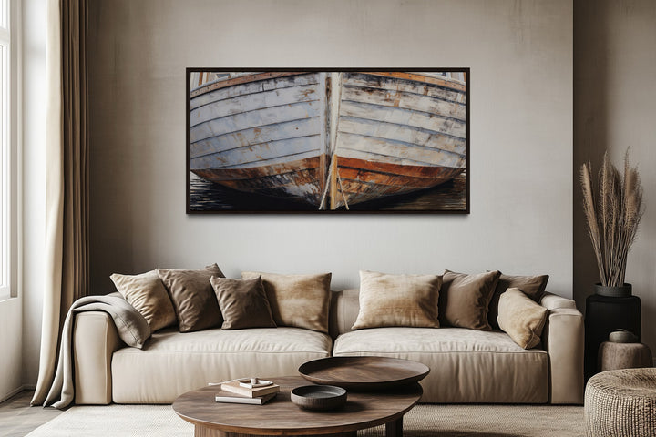 Old Wooden Boat Art - Rustic Brown Canvas Decor For Coastal Cottage Walls