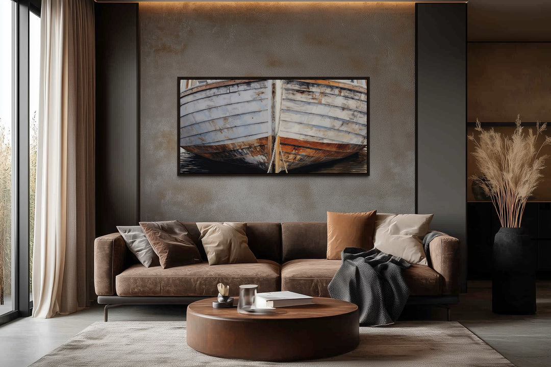 Old Wooden Boat Art - Rustic Brown Canvas Decor For Coastal Cottage Walls