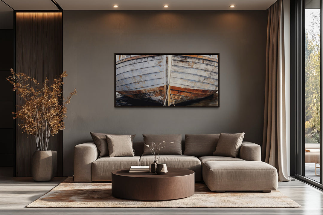 Old Wooden Boat Art - Rustic Brown Canvas Decor For Coastal Cottage Walls