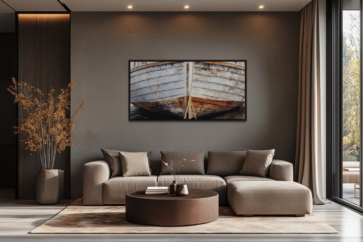 Old Wooden Boat Art - Rustic Brown Canvas Decor For Coastal Cottage Walls