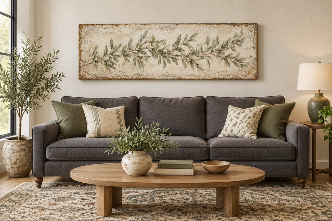 Olive Branch Wall Art – Long Narrow Canvas | Sage Green Farmhouse