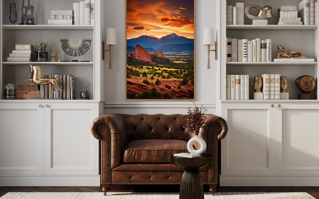 Orange Mountain Landscape At Sunset Framed Canvas Wall Art