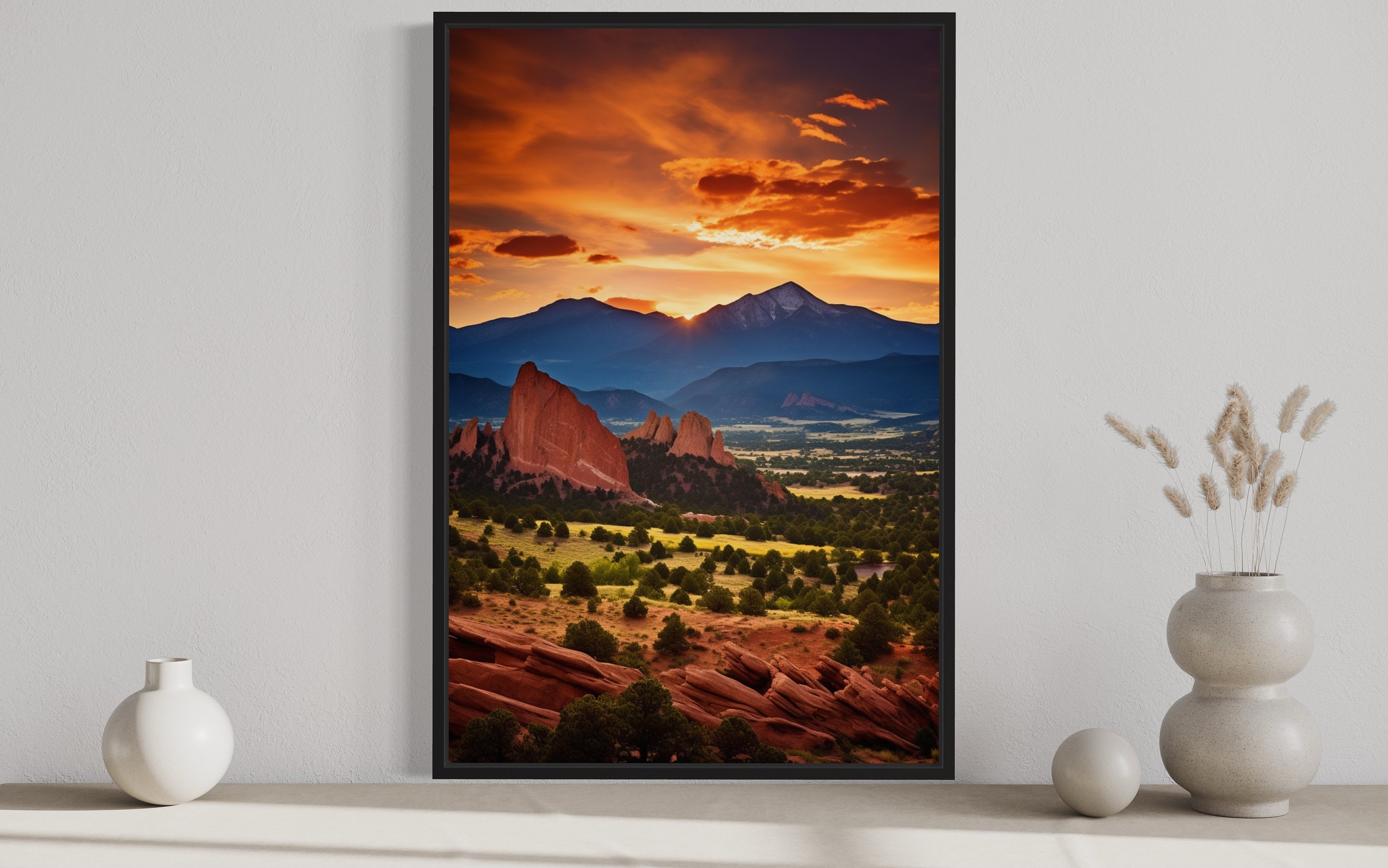 ウッド＆レジンウォールアート(470×320) Orange Mountain Sunset Canvas Wall Art | Vertical Landscape – Wall