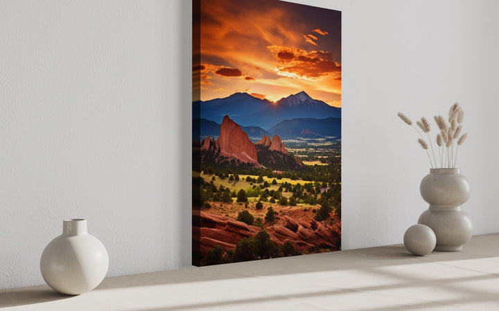 Orange Mountain Landscape At Sunset Framed Canvas Wall Art