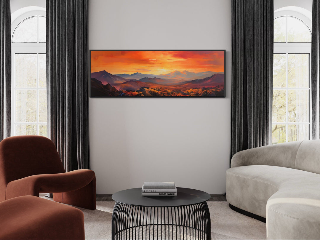 Orange Mountain Sunset Horizontal Framed Canvas Wall Art