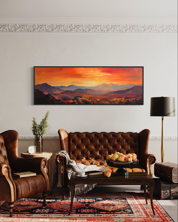 Orange Mountain Sunset Horizontal Framed Canvas Wall Art