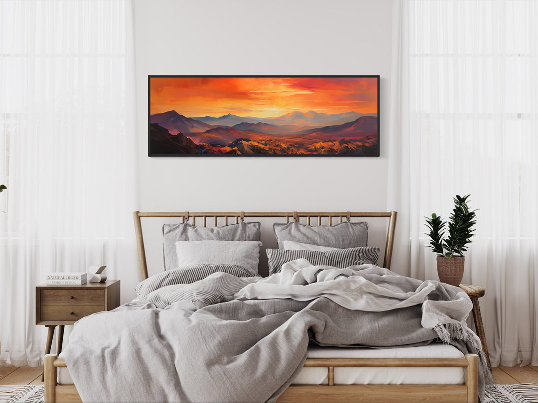 Orange Mountain Sunset Horizontal Framed Canvas Wall Art