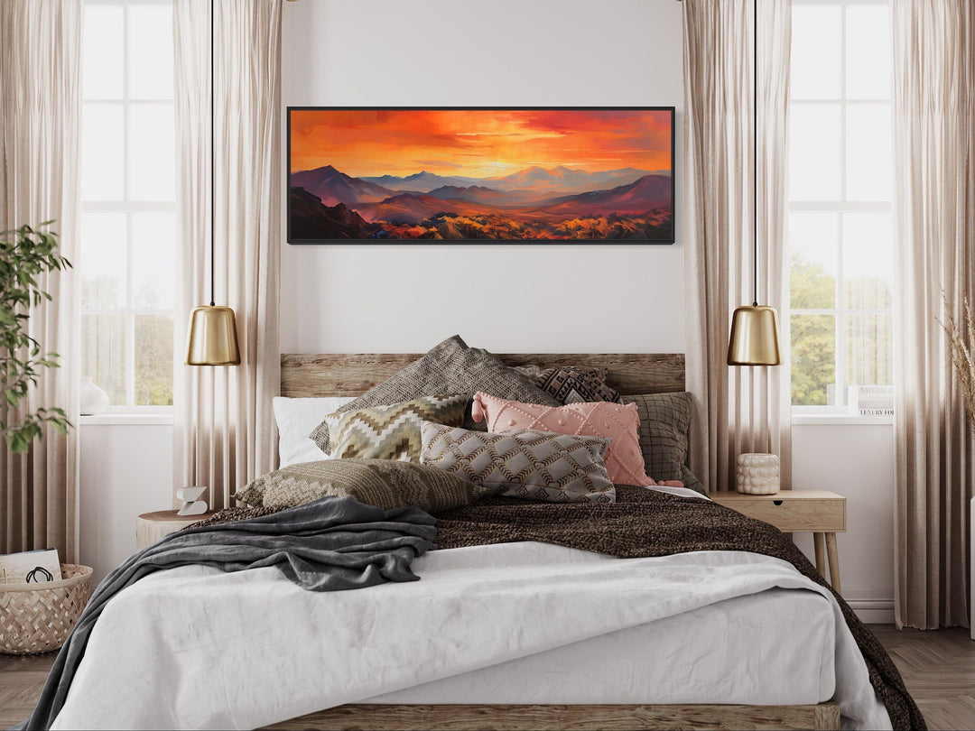 Orange Mountain Sunset Horizontal Framed Canvas Wall Art