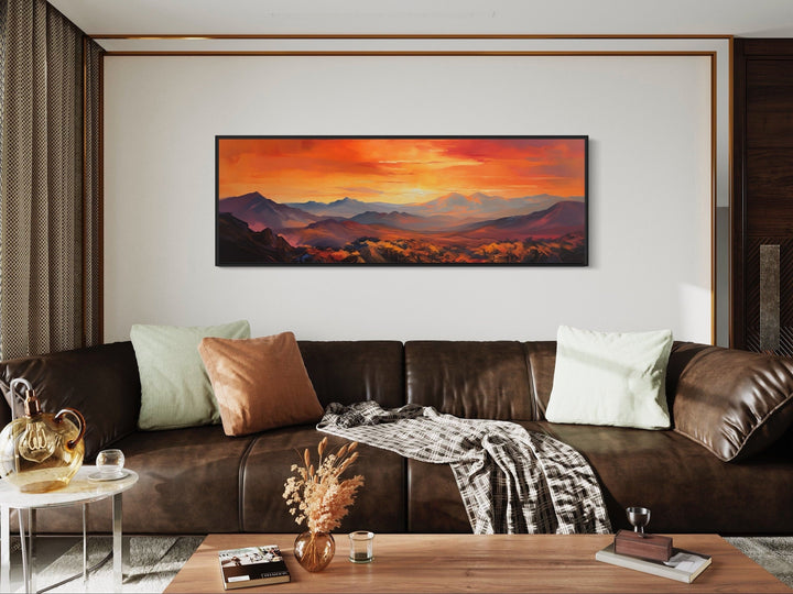 Orange Mountain Sunset Horizontal Framed Canvas Wall Art