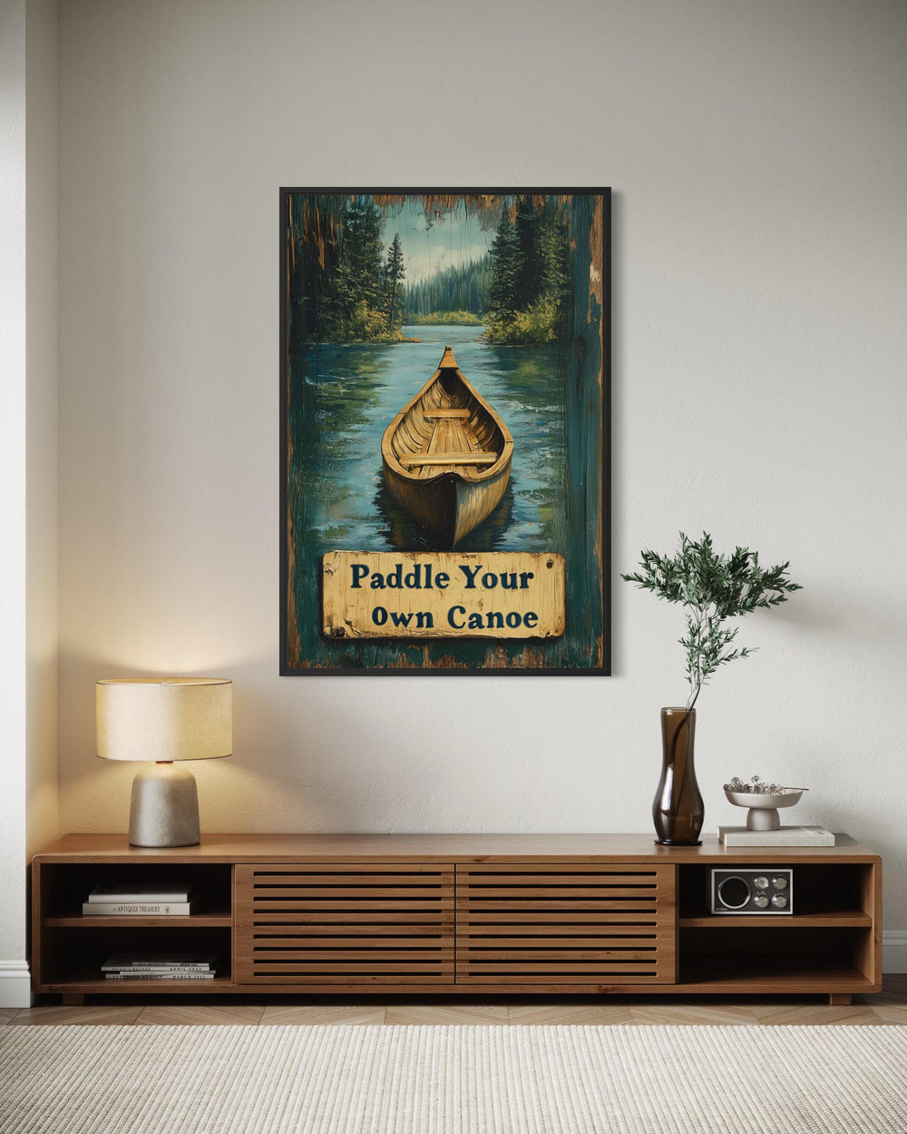 Paddle Your Own Canoe Rustic Cabin Decor – Vintage Canoe Sign Canvas Print