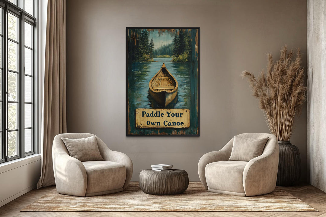Paddle Your Own Canoe Rustic Cabin Decor – Vintage Canoe Sign Canvas Print