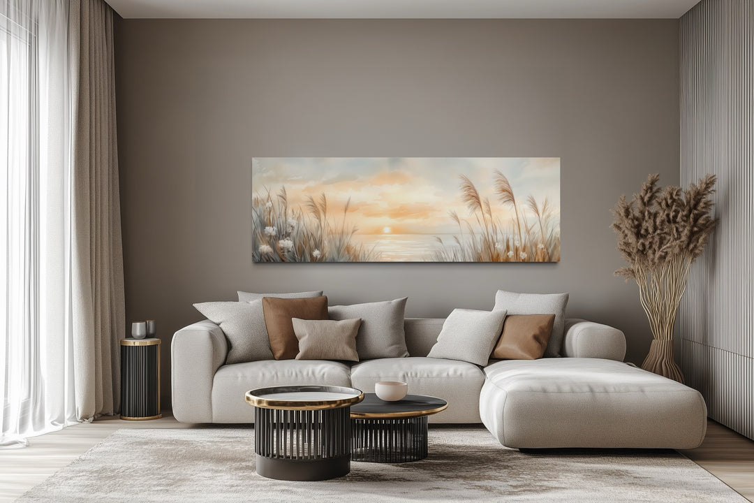 Pampas Grass On The Beach Coastal Horizontal Above Bed Wall Art