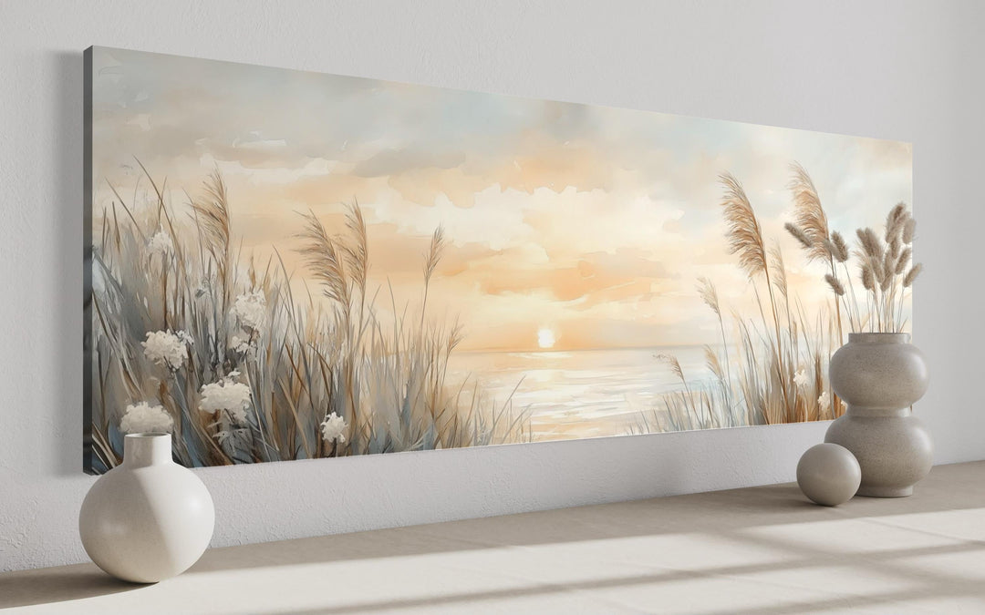 Pampas Grass On The Beach Coastal Horizontal Above Bed Wall Art