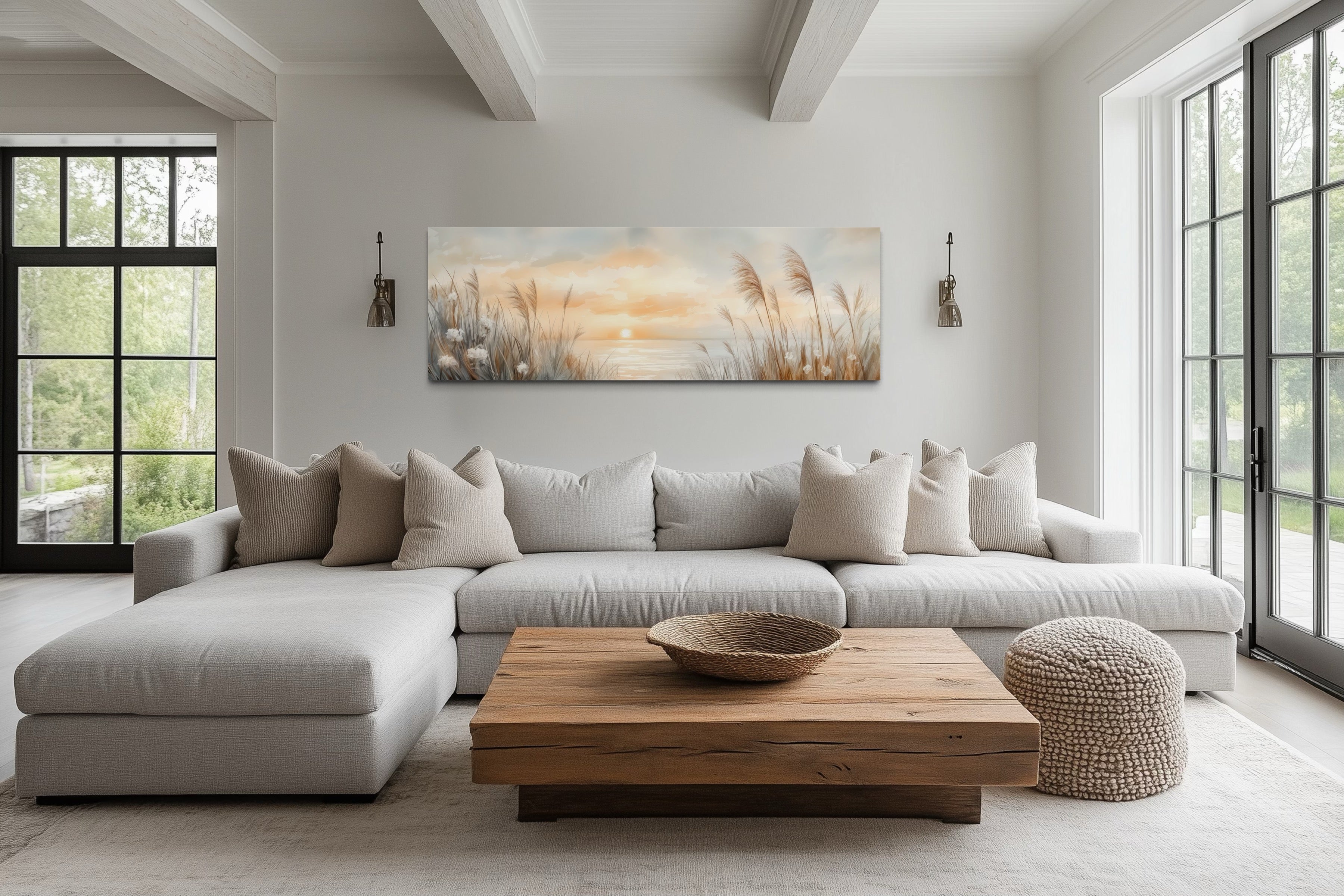 Pampas Grass Beach Wall Art | Coastal Horizontal Canvas – Wall