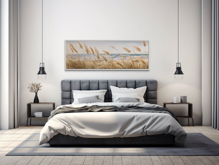 Pampas Grass On The Beach Horizontal Neutral Framed Canvas Wall Art