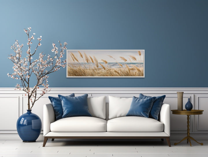 Pampas Grass On The Beach Horizontal Neutral Framed Canvas Wall Art