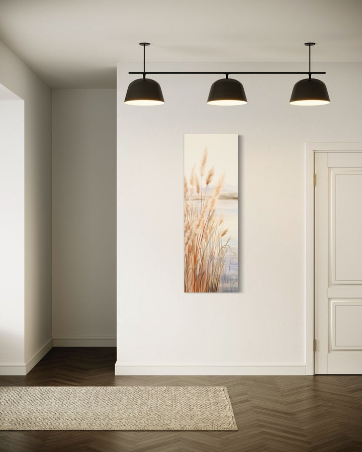 Pampas Grass On The Beach Neutral Vertical Framed Canvas Wall Art