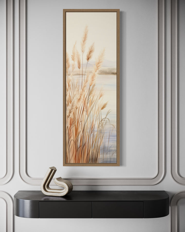 Pampas Grass On The Beach Neutral Vertical Framed Canvas Wall Art