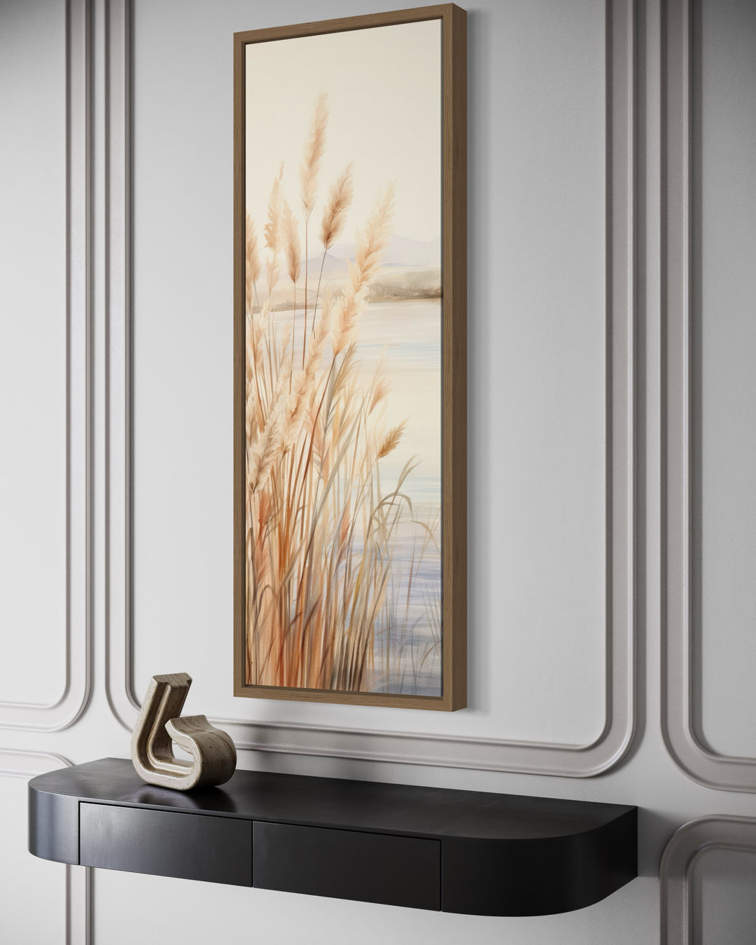 Pampas Grass On The Beach Neutral Vertical Framed Canvas Wall Art