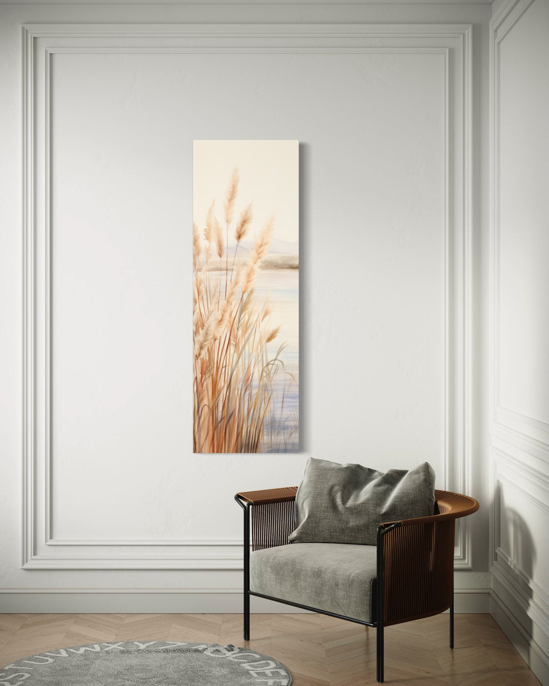 Pampas Grass On The Beach Neutral Vertical Framed Canvas Wall Art