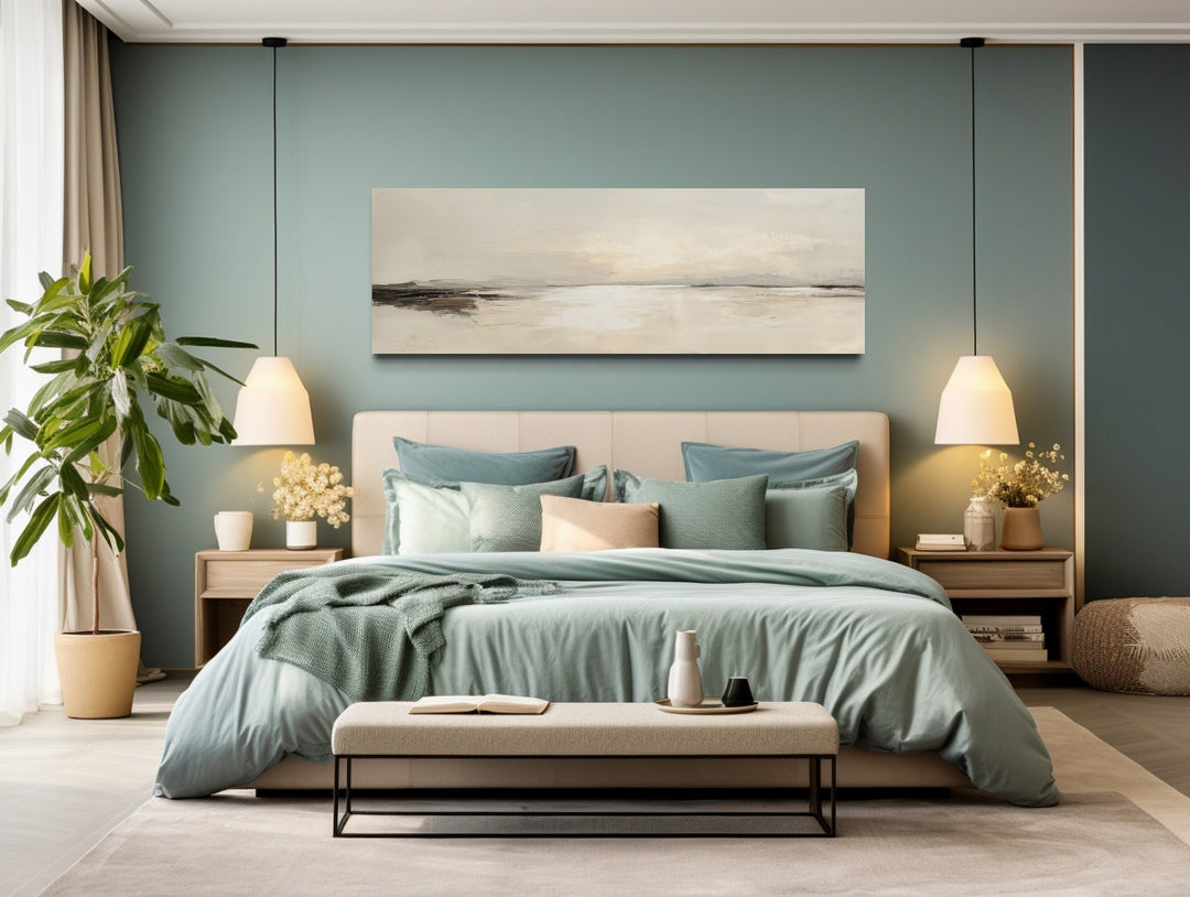 Panoramic Coastal Landscape Neutral Bedroom Framed Canvas Wall Art