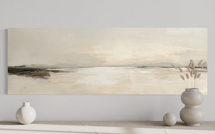 Panoramic Coastal Landscape Neutral Bedroom Framed Canvas Wall Art