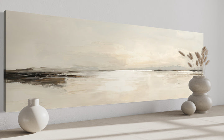 Panoramic Coastal Landscape Neutral Bedroom Framed Canvas Wall Art