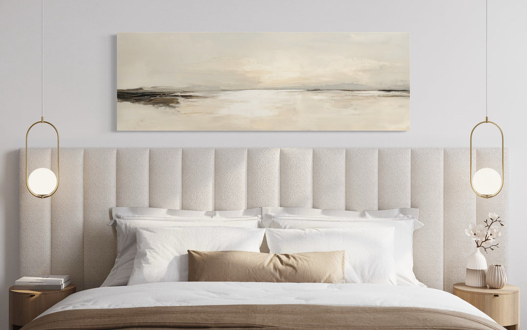 Panoramic Coastal Landscape Neutral Bedroom Framed Canvas Wall Art