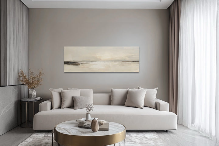 Panoramic Coastal Landscape Neutral Bedroom Framed Canvas Wall Art