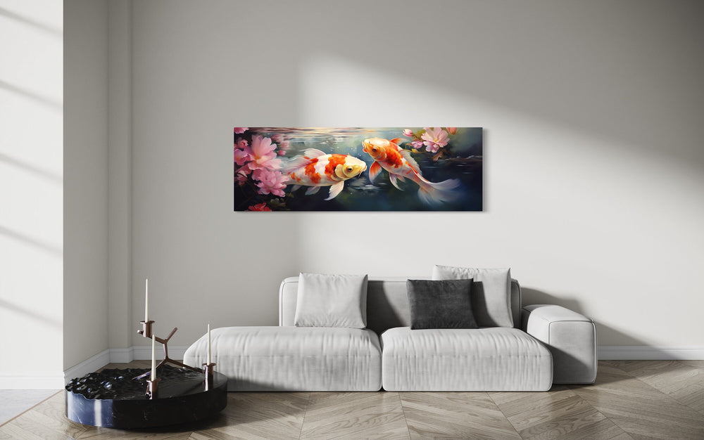 Panoramic Koi Fish Long Horizontal Framed Canvas Wall Art