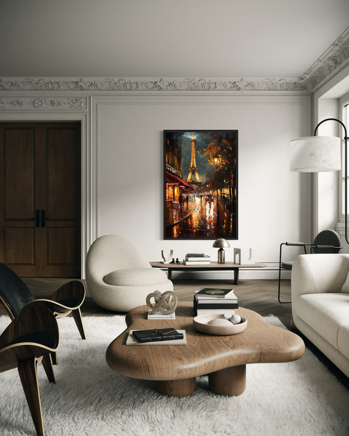 Paris Street And Eiffel Tower Oil Painting Framed Canvas Wall Art Print