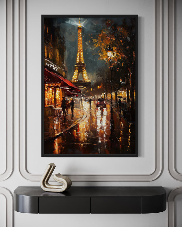 Paris Street And Eiffel Tower Oil Painting Framed Canvas Wall Art Print